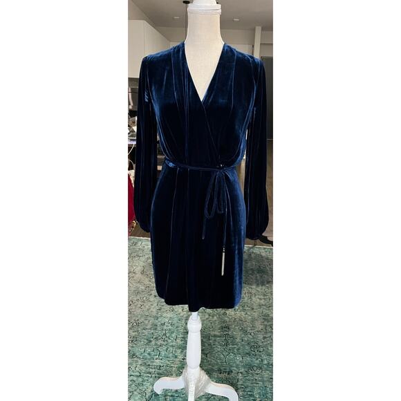 Whistles Lavone Silk Mix Velvet Wrap Mini Dress Dark Blue with tassels Sz 4 $379 - Picture 6 of 16
